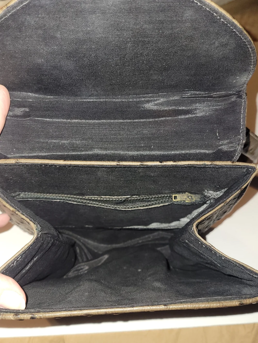 Vintage Ostrich Leather Olive Green Leather Handbag